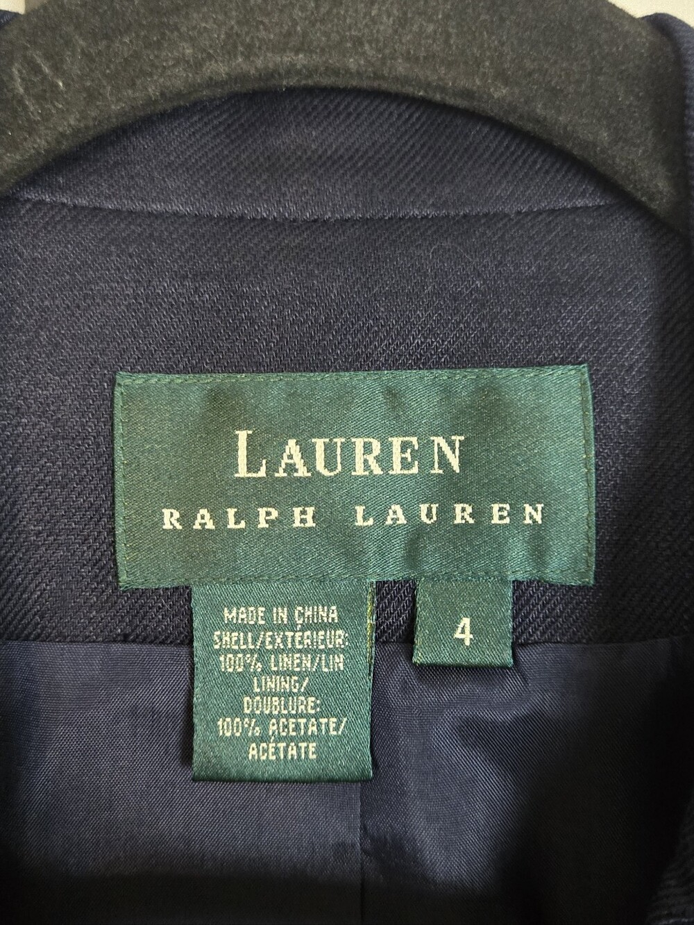 Lauren Ralph Lauren Linen Navy Double-Breasted Blazer - Picture 11 of 12
